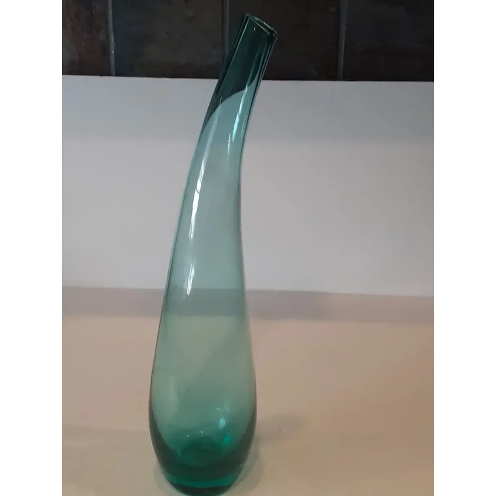 Handblown Curved Glass Bud Vase in Aqua 13